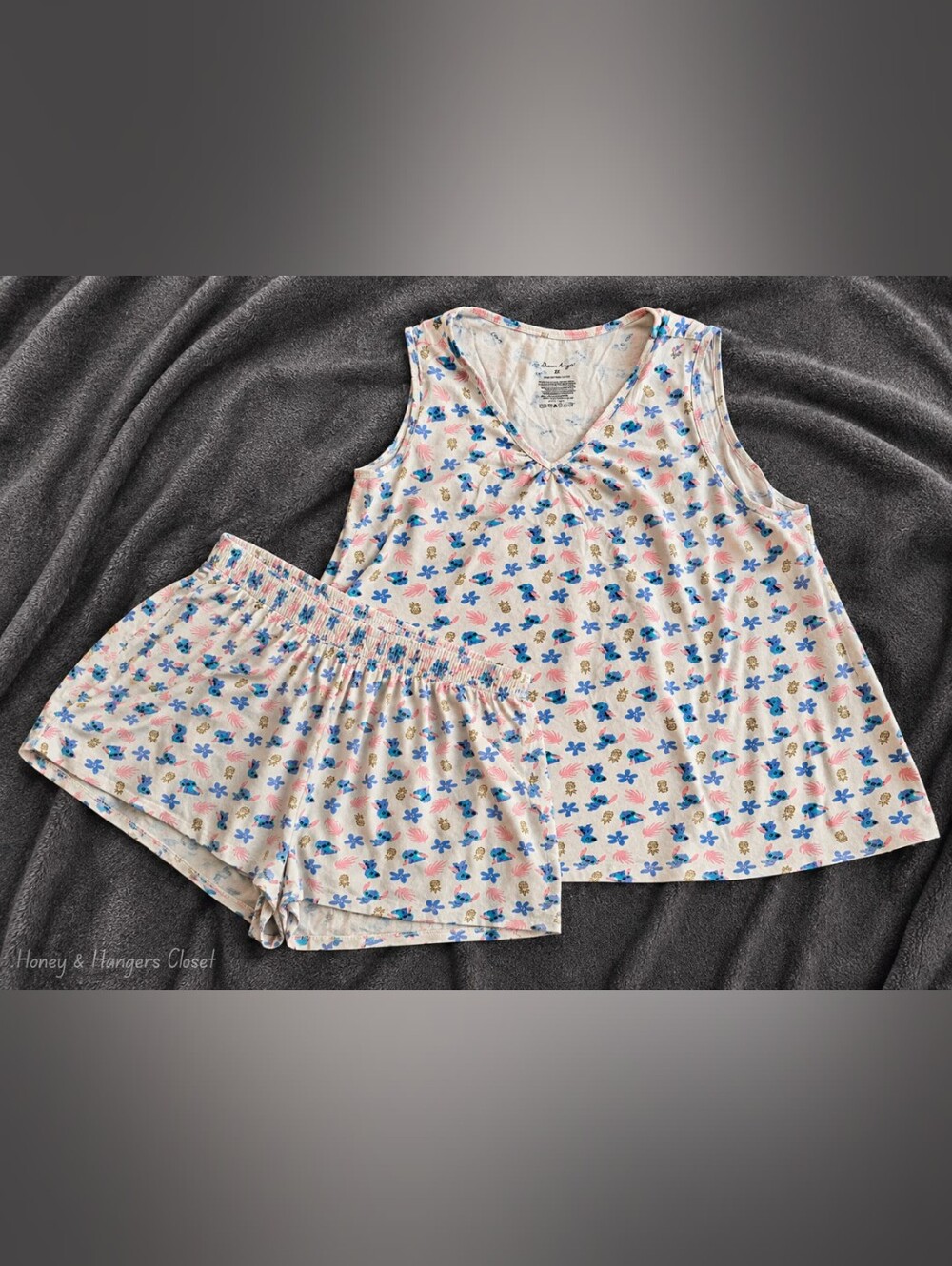 Dream Angel Stitch Tropical Pajama Set 2X 100% Cotton Tank & Shorts